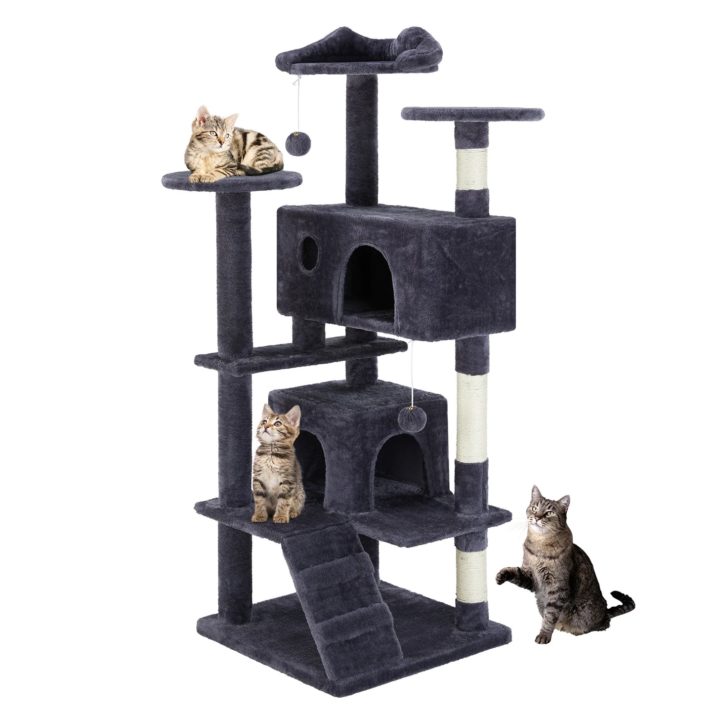 54in Cat Tree with Hammock – Multi-Level Cat Hammock Tower & Scratcher