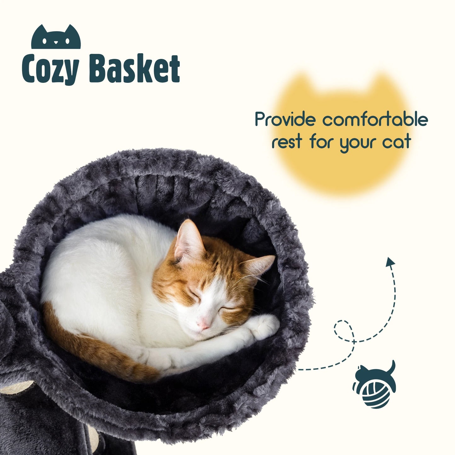65 inch Cat Tree Tower with Cat Scratcher Hammock & Sisal Posts