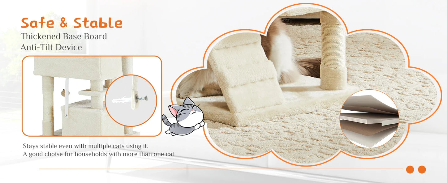 54in Cat Tree with Hammock – Multi-Level Cat Hammock Tower & Scratcher