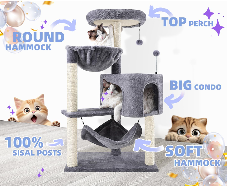 Cat tree with big hammock and condo features