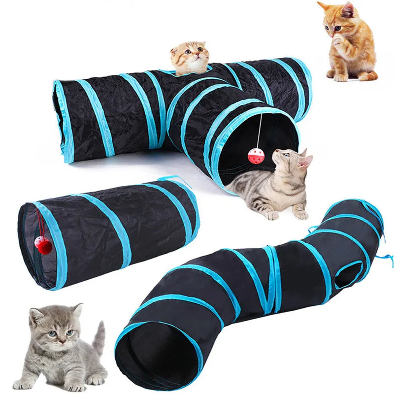 Keep your cat active and entertained with this foldable cat tunnel toy! Features breathable fabric, loud crinkle paper, and a fun drill barrel shape.