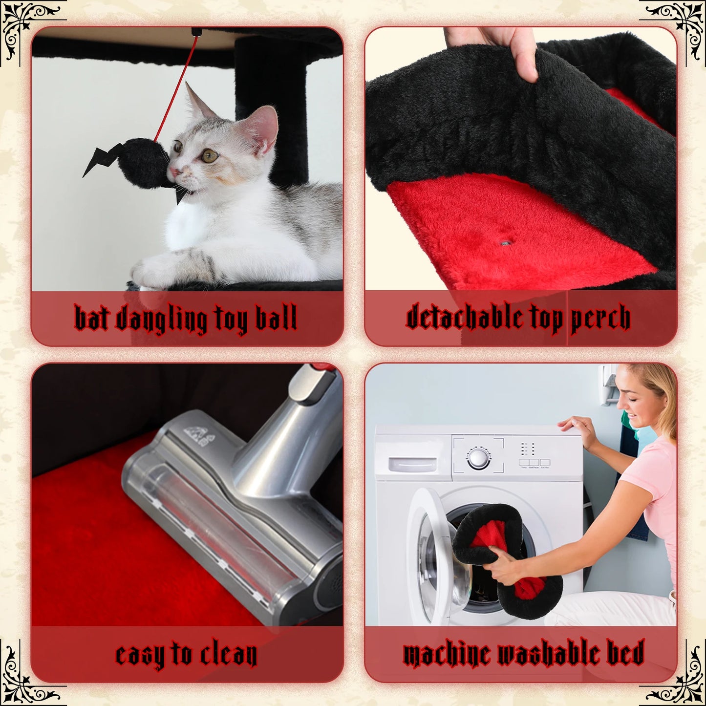 Cat Tree for Indoor Cats | Tall Cat Tower with Hammock & Scratch Posts