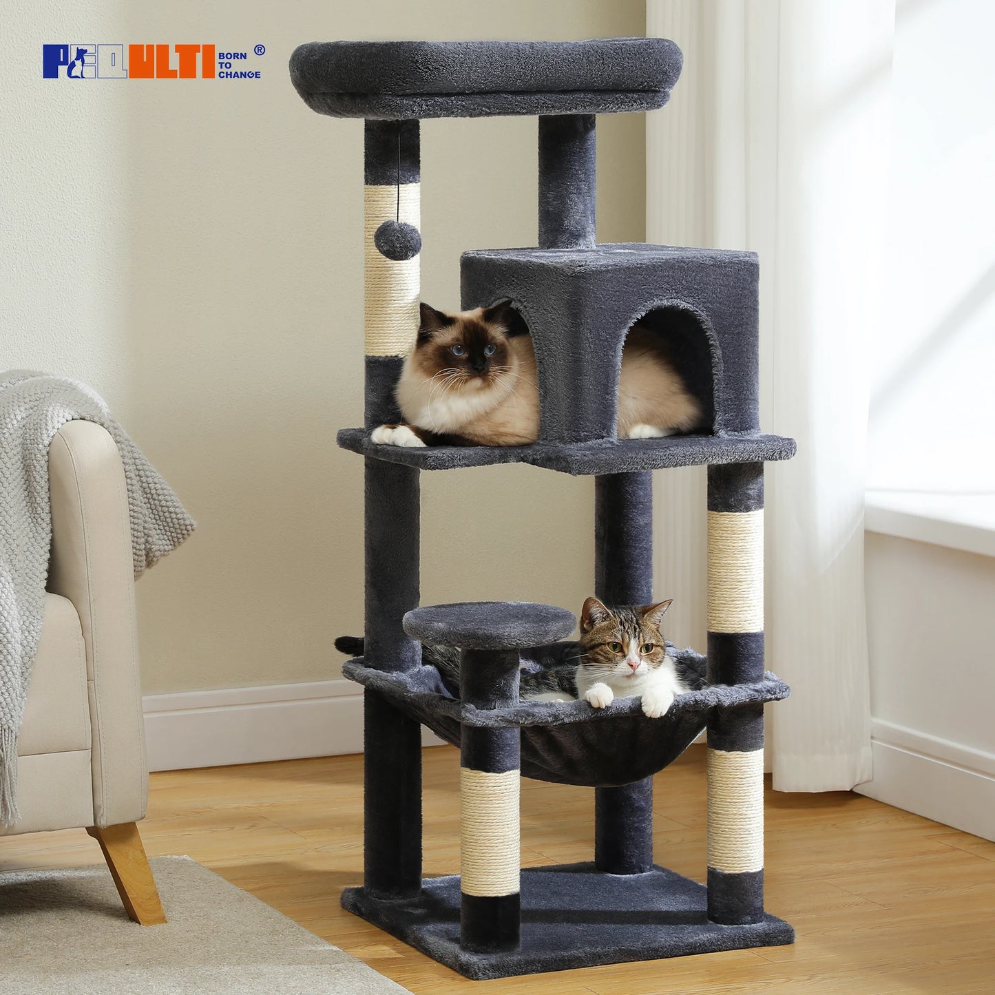 Cat Tree with Cat Scratcher Hammock & Large Sisal Posts