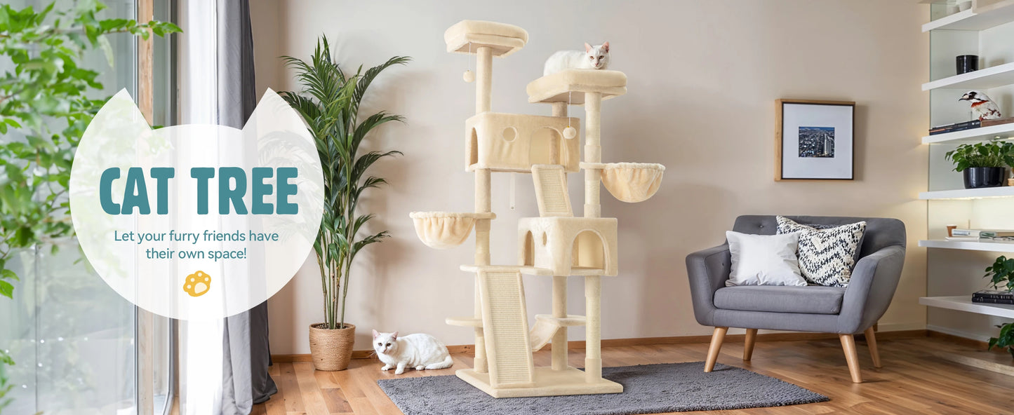 65 inch Cat Tree Tower with Cat Scratcher Hammock & Sisal Posts