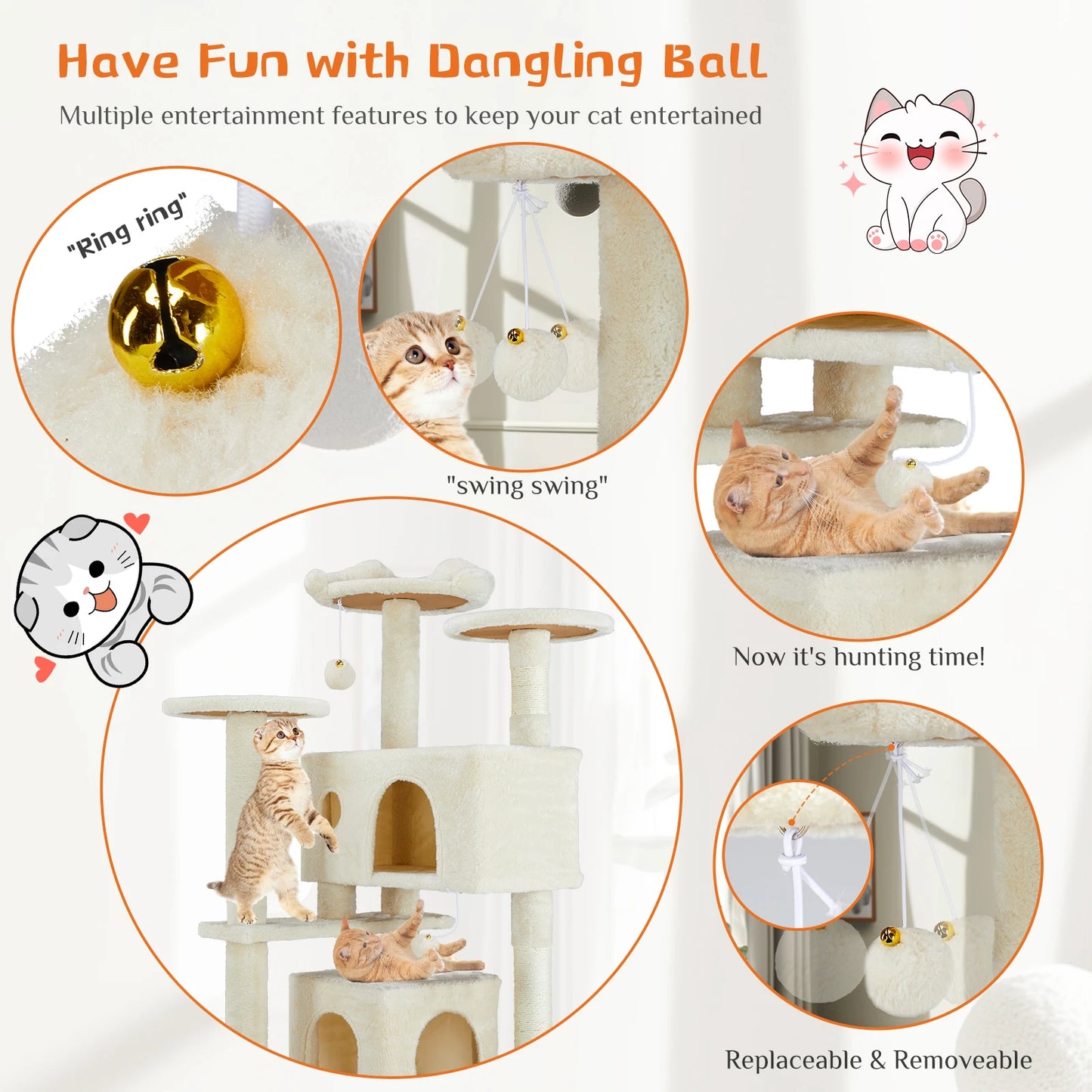 54in Cat Tree with Hammock – Multi-Level Cat Hammock Tower & Scratcher