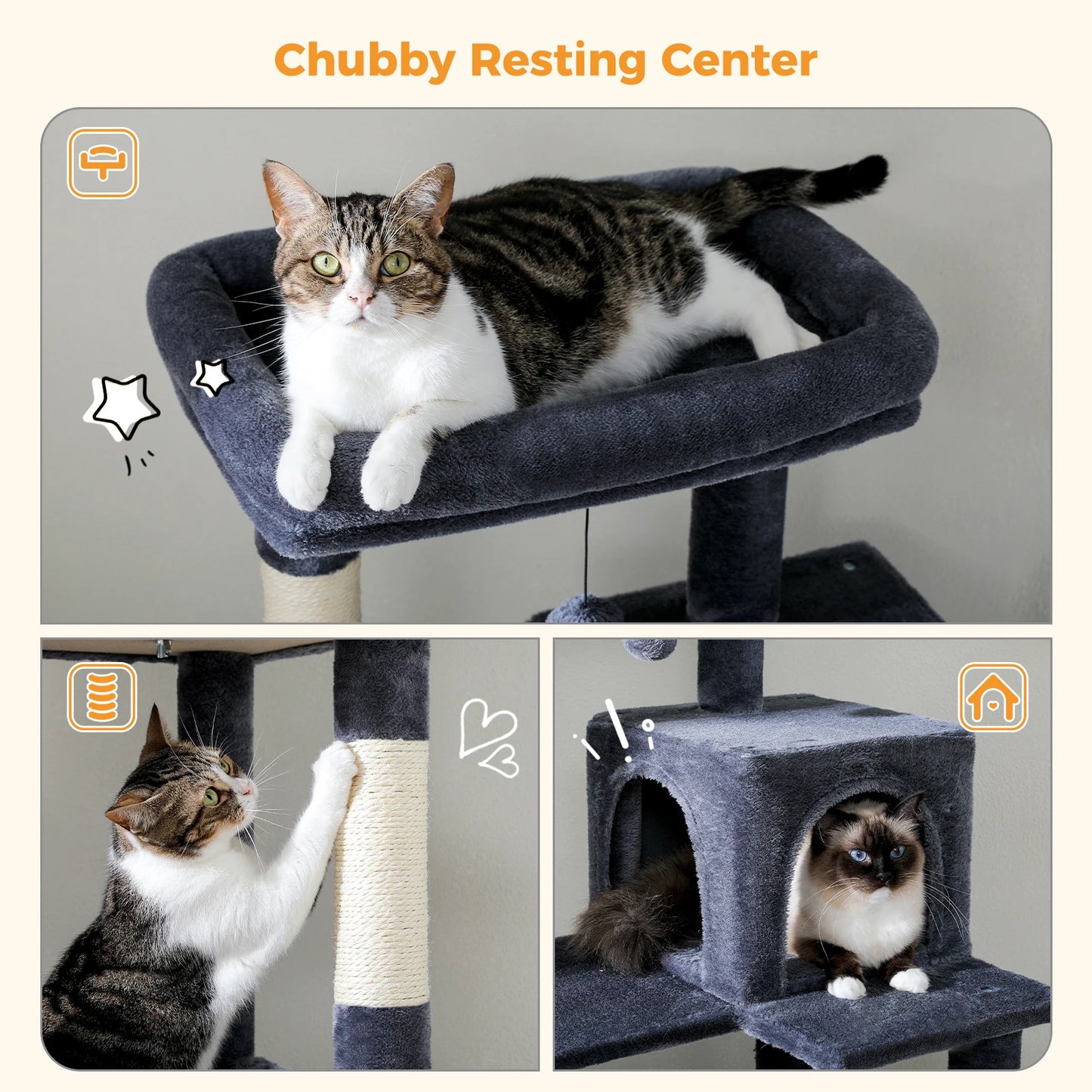 Cat Tree with Cat Scratcher Hammock & Large Sisal Posts