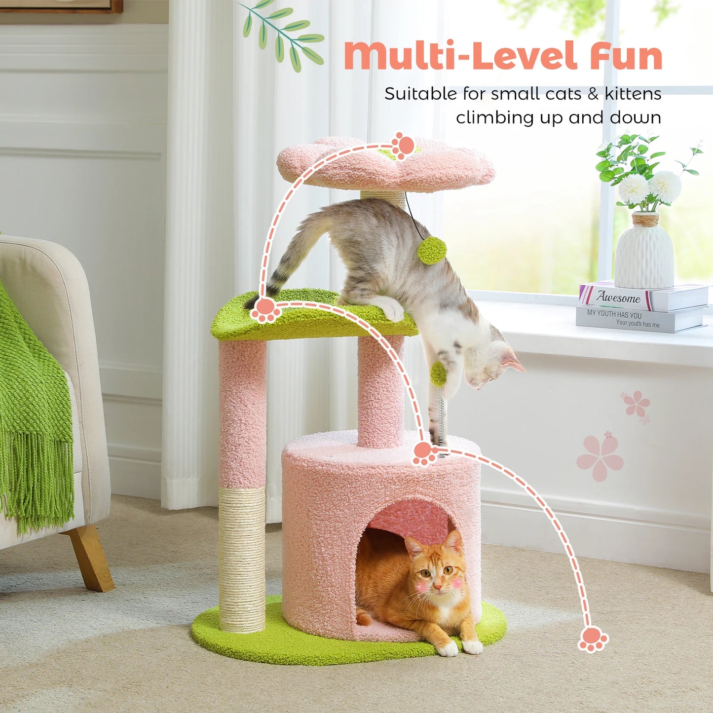 Hammock Cat Tower Tent Bed | Large Cat Tree with Hammock & Tent