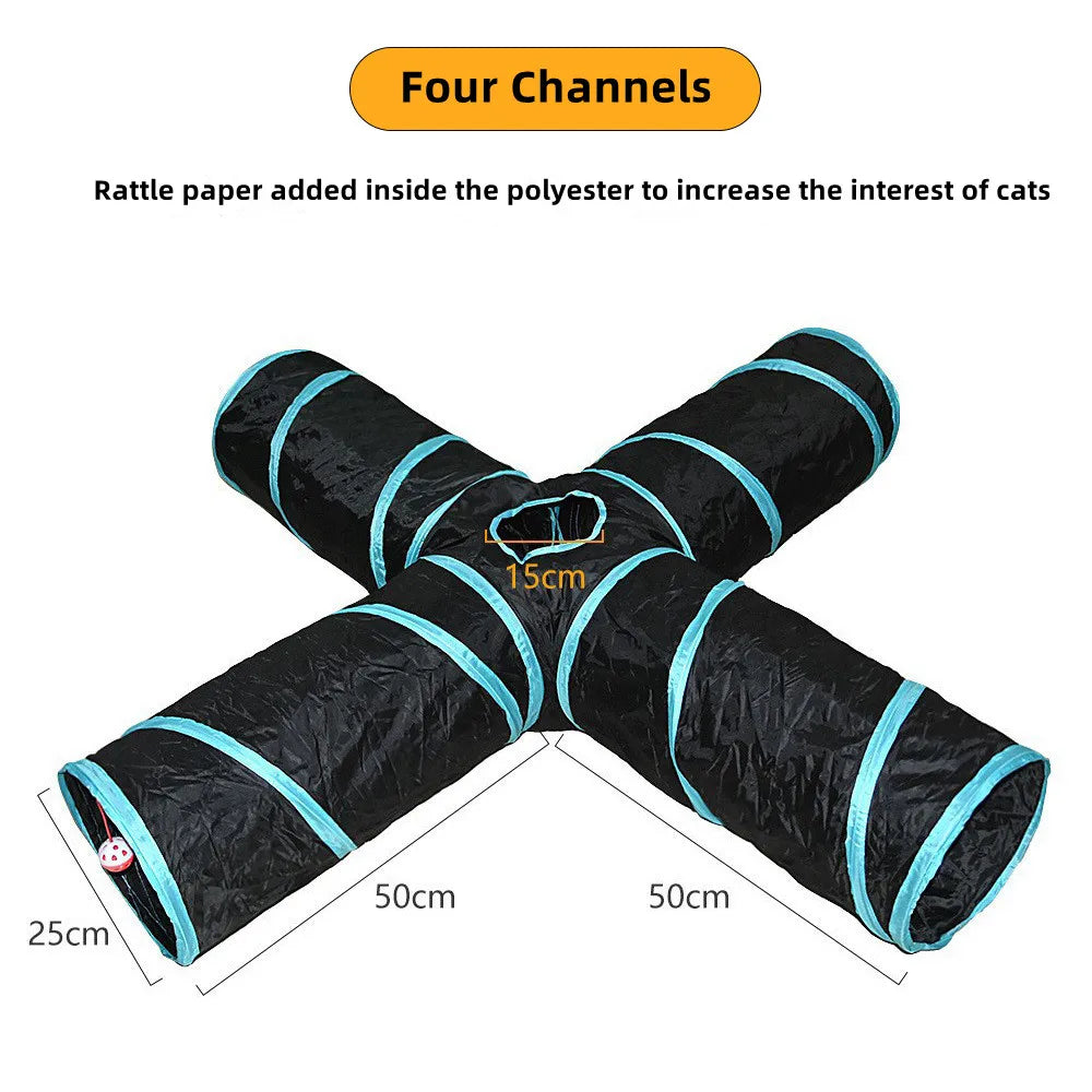 Foldable Cat Tunnel Toy – Indoor Pet Play Tube with Crinkle Paper