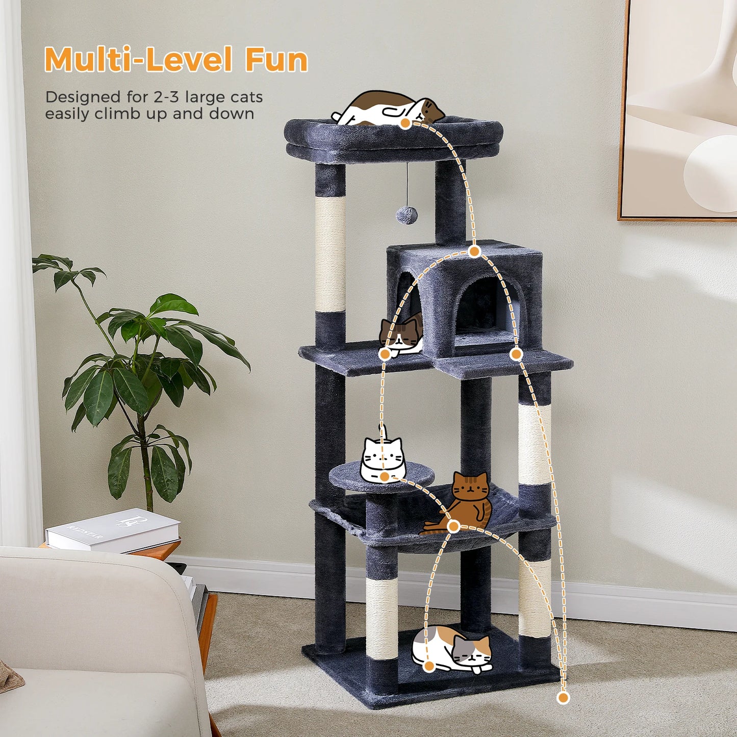 Cat Tree with Cat Scratcher Hammock & Large Sisal Posts