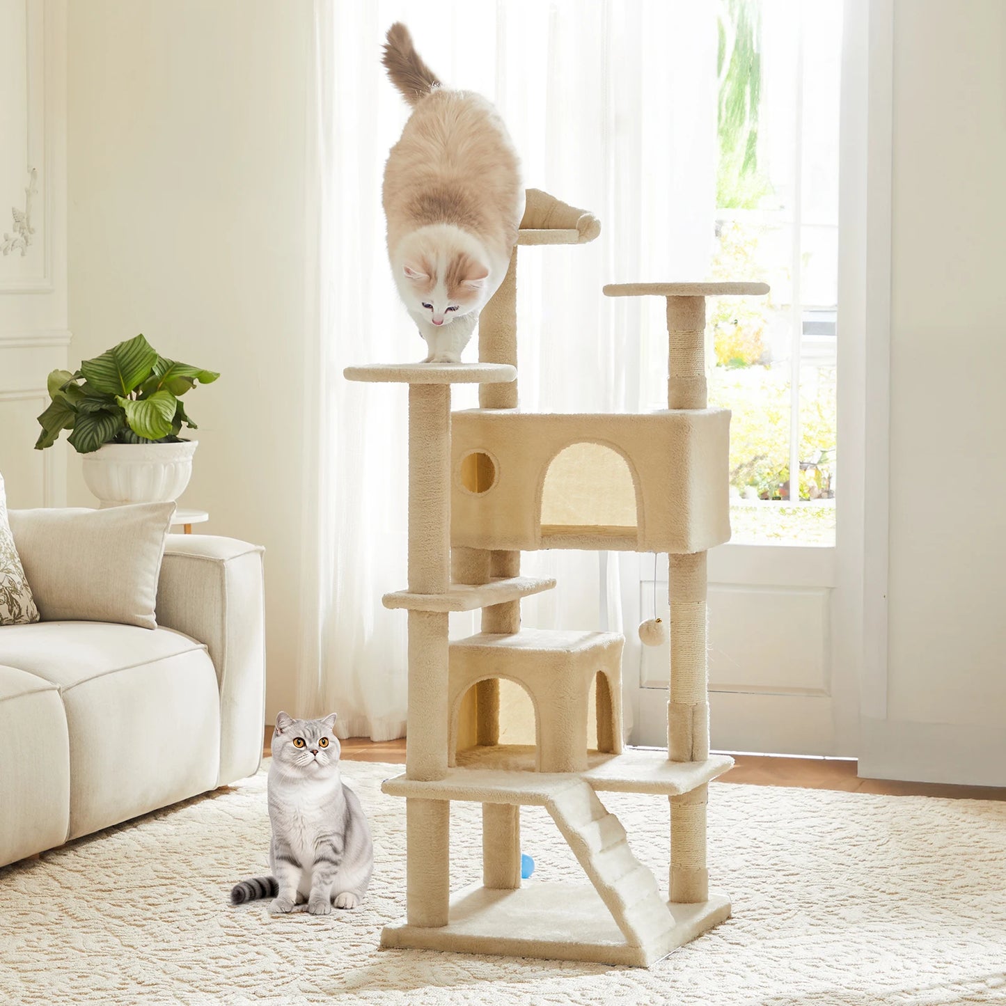 54in Cat Tree with Hammock – Multi-Level Cat Hammock Tower & Scratcher