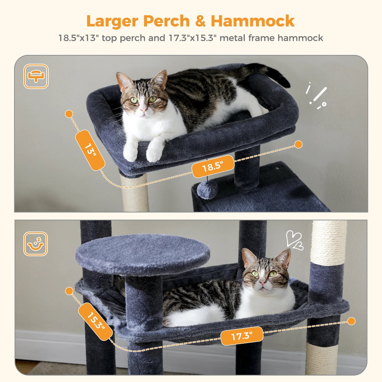 Cat Tree with Cat Scratcher Hammock & Large Sisal Posts
