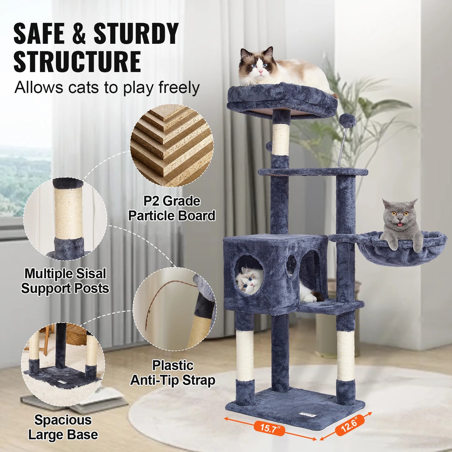45.2" Cat Tree with Hammock & Scratching Posts