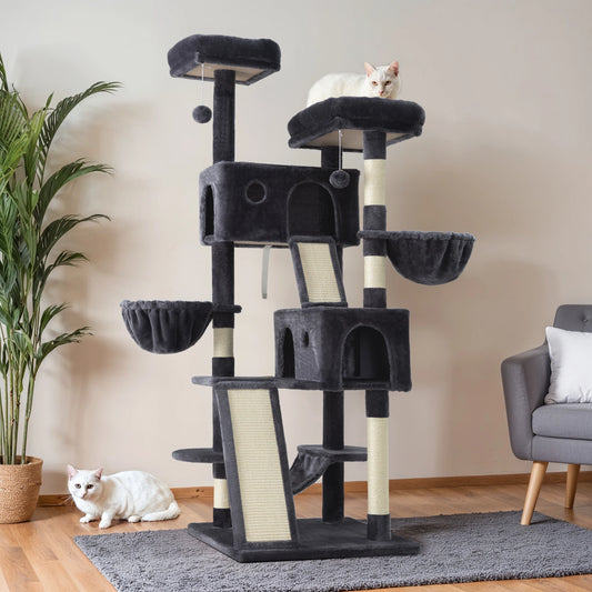 65 inch Cat Tree Tower with Cat Scratcher Hammock & Sisal Posts