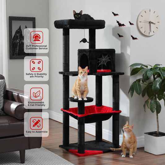 Gothic Cat Tree for Indoor Cats | Tall Cat Tower with Hammock & Scratch Posts