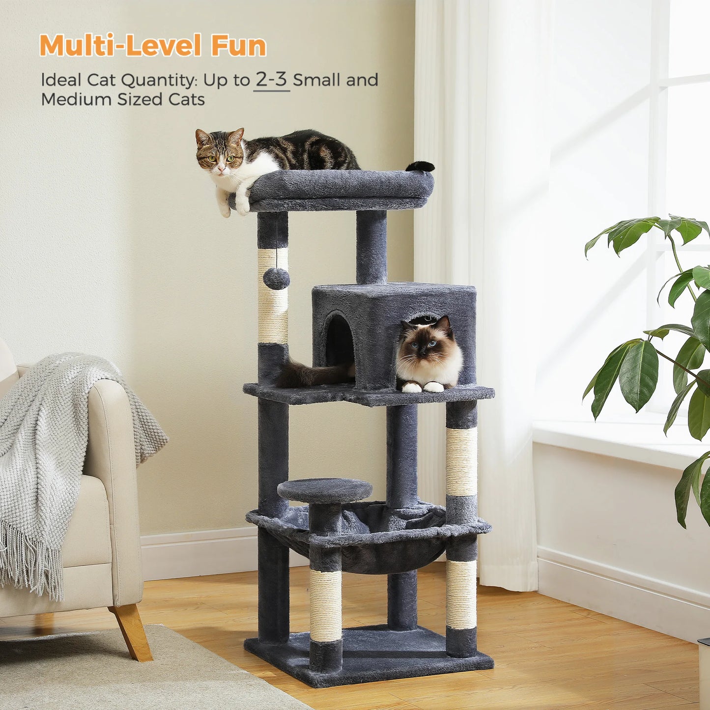 Cat Tree with Cat Scratcher Hammock & Large Sisal Posts