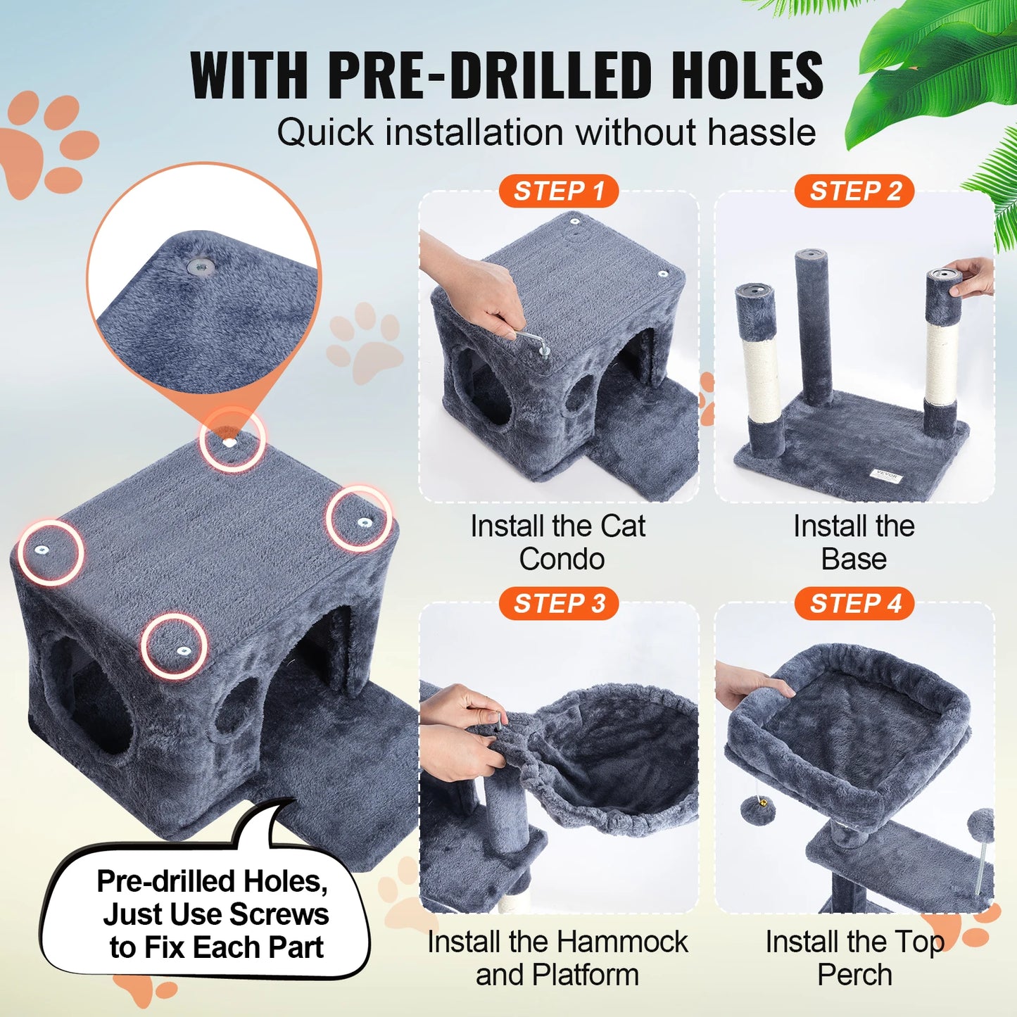 45.2" Cat Tree with Hammock & Scratching Posts