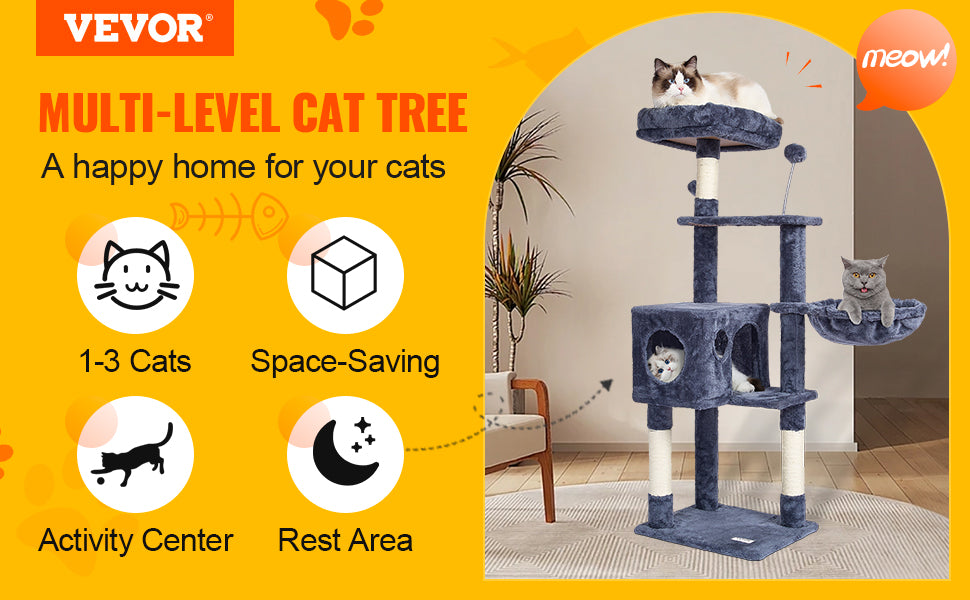 45.2" Cat Tree with Hammock & Scratching Posts