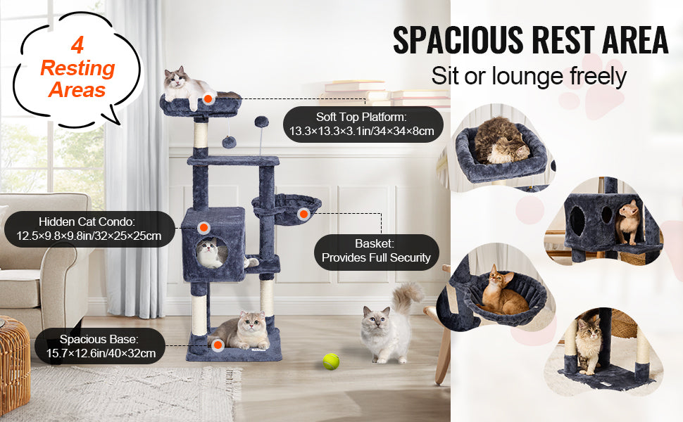 45.2" Cat Tree with Hammock & Scratching Posts